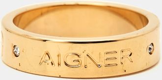 Aigner Logo Crystals Rose Gold Tone Ring