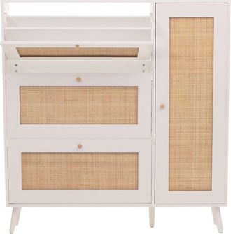Hhg Hhg - Nunca Usado] Zapatero De Rat&aacute;n 214, Zapatero Mueble Zapatero, 3 Compartimentos Abatibles 2 Estantes 127x120x24cm Madera Melamina, Blanco