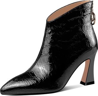 TinaCus Womens Pointed Toe Glossy Patent Leather Handmade Back Zipper High Spool Heels Trendy Ankle Boots, Black, 8 UK