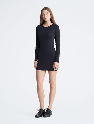 Calvin Klein Womens Cotton Contour Rib Mini Dress - Black - XS