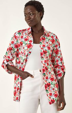 Roman Floral Collared Tab Sleeve Shirt