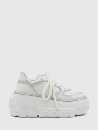 Casadei Sneakers low top in pelle liscia e laminata con suola platform a zeppa