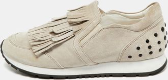 Tod's Tods Light Grey Suede Fringe Detail Slip On Sneakers