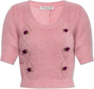 Alessandra Rich Korte trui - Dames - Ronde hals truien - Roze - XS - Truien & Vesten