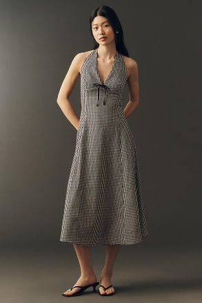 Elodie Cotton V-Neck Halter Midi Dress