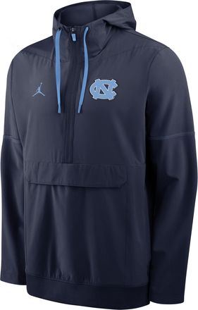 Nike Jordan Mens North Carolina Sideline Anorak Jordan Brand College 1/2-Zip Hooded Jacket in Blue | 0JAT99MKNCN-PTU