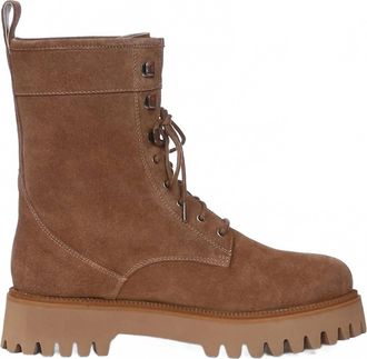 SaintG Womens Anastasia Leather Lace Up High Ankle Boots In Beige
