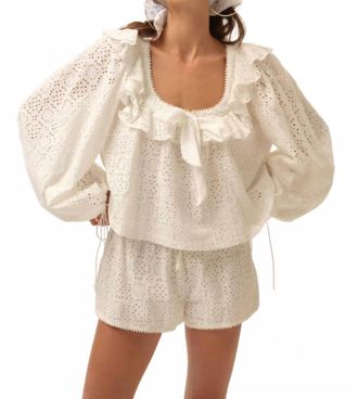 For Love & Lemons Willa Eyelet Scoop Neck Top In White
