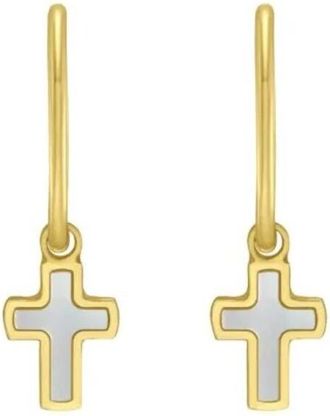Tresorra 14K Yellow Gold MOP Cross Earrings