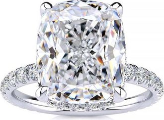 Pompeii3 Certified 4.16Ct Elongated Cushion Diamond Side Halo Engagement Ring Gold