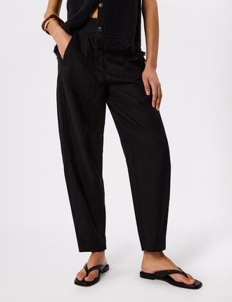 Whistles Linen Barrel Leg Trouser in Black at Nordstrom, Size 14