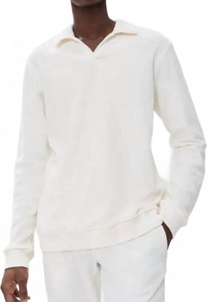 Orlebar Brown Santino Terry Long Sleeve Polo Shirt In White Sand