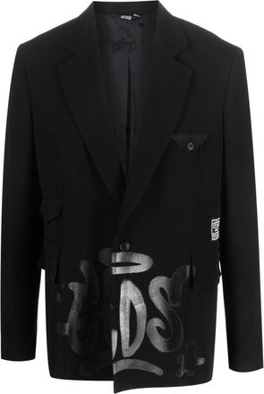 GCDS graffiti-print silk blazer - unisex - Silk - 48 - Black