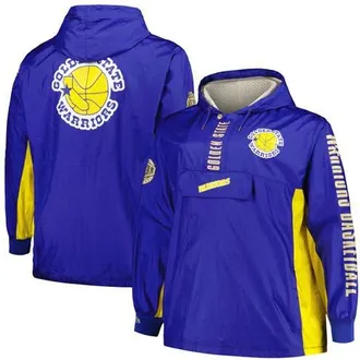 Mitchell & Ness Mens Mitchell & Ness Royal Golden State Warriors Big & Tall Hardwood Classics Team OG 2.0 Anorak Hoodie Quarter-Zip Windbreaker Jacket at Nordstrom