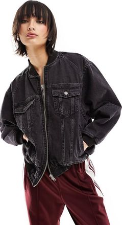 Only Only - Giacca stile bomber imbottita in denim nero slavato