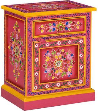 vidaXL Mesita De Noche De Madera Maciza De Mango Rosa Pintada A Mano Vidaxl