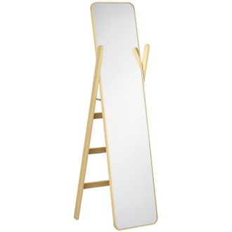 HOMCOM Homcom - Espejo De Pie Con Perchero Espejo De Cuerpo Entero 40x35x147 Cm Espejo Largo Con Marco De Madera Para Sal&oacute;n Dormitorio Entrada Natural