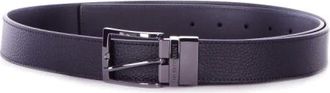 Emporio Armani Accessoires, Heren, Blauw, XL, Leer, Blauwe Logo Gesp Kunstleren Riem