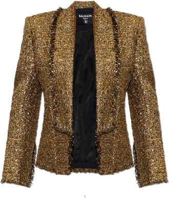 Balmain Glinsterende Tweed Blazer - Dames - Blazers - Geel - L - Tweed - Jassen