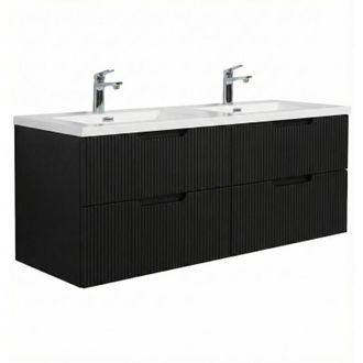 Badplaats Set mobili da bagno Thermis 140 cm - Nero opaco - Mobile da bagno con doppio lavabo