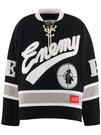 Saint Mxxxxxx Public Enemy logo-patch long-sleeve T-shirt - men - Polyester - One Size - Black