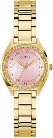 Guess Crystal Bezel & Markers Bracelet Watch, 30mm in Pink at Nordstrom