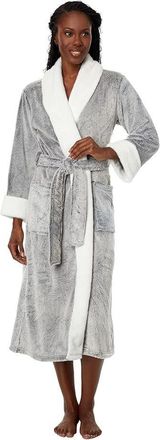 Natori Frosted Robe Womens Gray Faux Fur Belted Waist Sleepwear UPS777