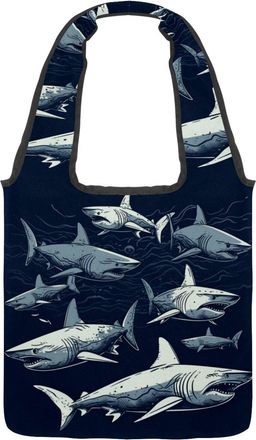 Generic Sharks Cute Swimming Reversible Canvas Shoulder Tote - Double-Sided Print, 12oz Cotton, 27cm Drop, Fold-Flat Bag for Travel, Shopping, Street Outings