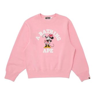 A Bathing Ape (WMNS) A Bathing Ape x Disney Minnie Mouse College Relaxed Fit Crewneck Pink 0ZXSWW901132R-PNK