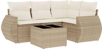 vidaXL Juego De Sof&aacute;s Jard&iacute;n Con Cojines 5 Pzas Rat&aacute;n Sint&eacute;tico Beige Vidaxl