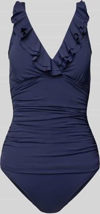 Lauren Ralph Lauren Badeanzug mit R&uuml;schen und tiefem R&uuml;ckenausschnitt in Dunkelblau, Gr&ouml;&szlig;e XS