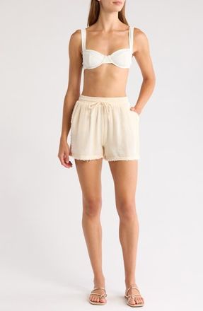 Elan Tie Waist Cover-Up Shorts in Natural at Nordstrom, Size Medium