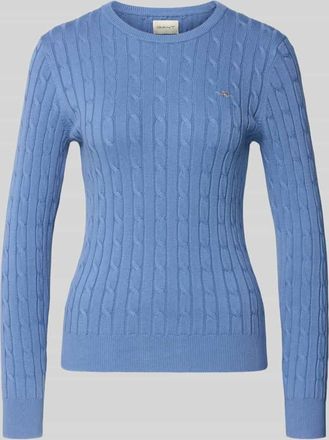 GANT Strickpullover mit Zopfmuster und Label-Stitching in Hellblau, Größe XXL