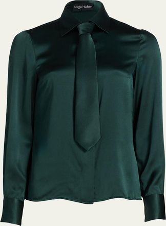 Sergio Hudson Neck-Tie Button-Front Blouse