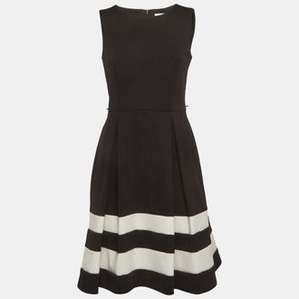 Calvin Klein Black Cotton Knit White Trim Fit And Flare Mini Dress