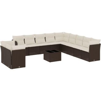 vidaXL Set De Sof&aacute;s De Jard&iacute;n Y Cojines 12 Pzas Rat&aacute;n Sint&eacute;tico Marr&oacute;n Vidaxl