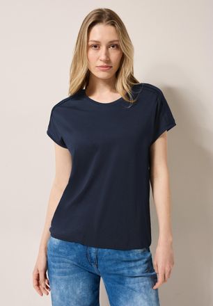 Cecil T-Shirt CECIL, Damen, Gr. S (38), blau (universal blau), Jersey, Obermaterial: 50% Baumwolle, 50% Modal, unifarben, regular fit taillenbedeckt, Rundha