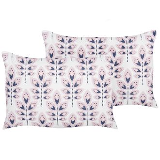 Beliani Beliani - Conjunto De 2 Cojines De Jard&iacute;n Almohada De Exterior 40 X 60 Cm Poli&eacute;ster Motivo Hojas Blanco Crema Torretta