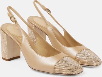 Rene Caovilla Kristen embellished leather slingback pumps