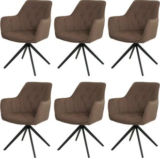 Hhg Hhg - Nunca Usado] Lote De 6 Silla De Comedor 503, Silla De Cocina Silla Tapizada Con Reposabrazos, Giratoria, Metal Tela/textil, Marr&oacute;n