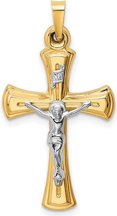 Diamond2Deal 14k Two-tone Gold INRI Hollow Crucifix Pendant