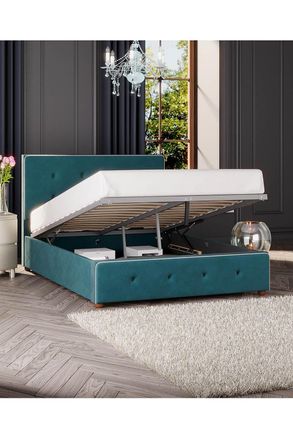 Laurence Llewelyn-Bowen Hesper Ottoman Storage Bed in Plush Velvet Fabric, Custom Made in Emerald | Size: King