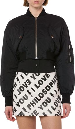Philosophy di Lorenzo Serafini Nylon Cropped Bomber Jacket In Black