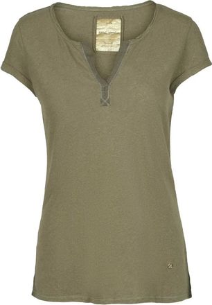 Mos Mosh Legerstijl Linnen-Katoenen T-Shirt - Dames - T-shirts - Groen - L - Katoen - Tops