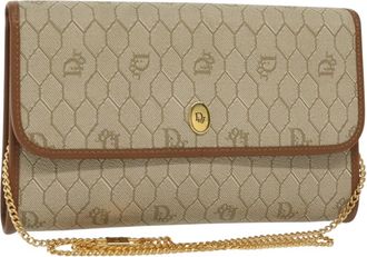 Dior Vintage Honeycomb Chain Canvas Beige Canvas Bag (Pre-Owned)