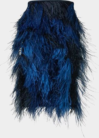 Akris Alysons Cyanotype Print Feather Pencil Skirt