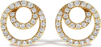 House of Brilliance 14K Yellow Gold 3/8 Cttw Diamond Double Circle Stud Earrings