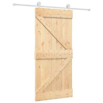 Berkfield Home Sliding Door with Hardware Set 95x210 cm Solid Wood Pine in Natural