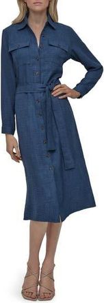 DKNY Long Sleeve Belted Midi Shirtdress in Denim at Nordstrom Rack, Size 10