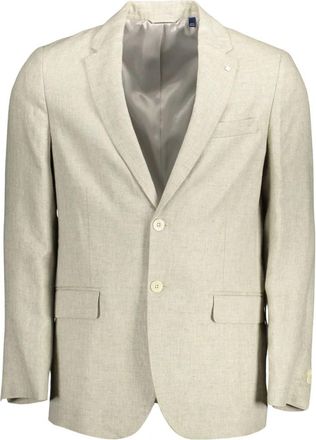 GANT Klassieke Linnen Jas in Beige met Logo - Heren - Blazers - Beige - XL - Linnen - Jassen
